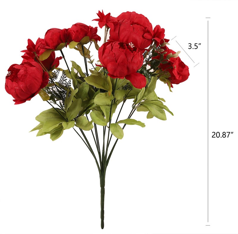 Duovlo باقة Duovlo Springs Flowers من الحرير الاصطناعي الفاوانيا لتزيين المنزل والزفاف حزمة من 1 (أحمر ربيعي) - Image 2